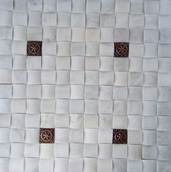 White Marble 3D Stone Mosaic Designger Tile with Brass Metal 